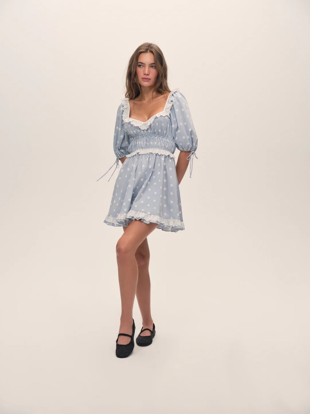 For Love & Lemons Jackson Puff
Sleeve Mini Dress | Blue Polka Dot | S | NWT - Picture 5 of 8